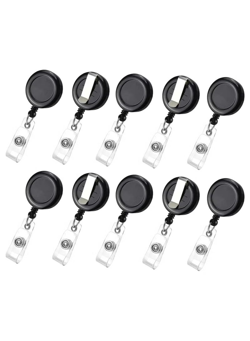 Xpert [Pack of 10] Black Retractable Badge Reel with Clip – Durable ID Holder with Clear Vinyl Strap – Secure Badge Reel for ID Cards and keys - Image 1